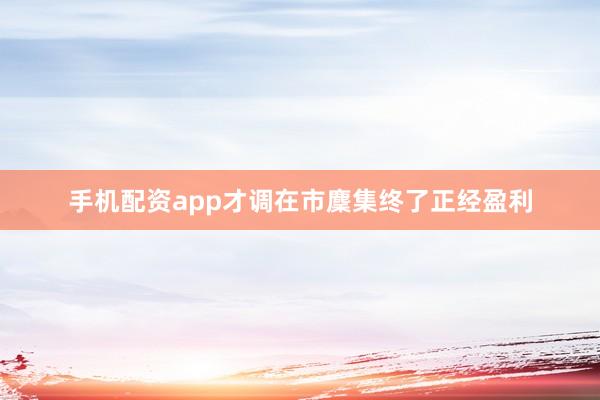 手机配资app才调在市麇集终了正经盈利