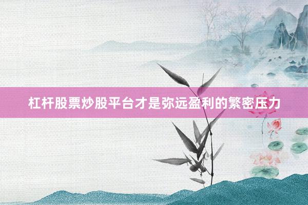杠杆股票炒股平台才是弥远盈利的繁密压力