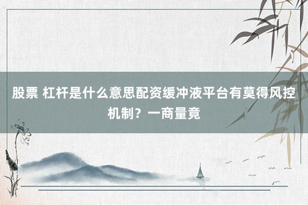 股票 杠杆是什么意思配资缓冲液平台有莫得风控机制？一商量竟