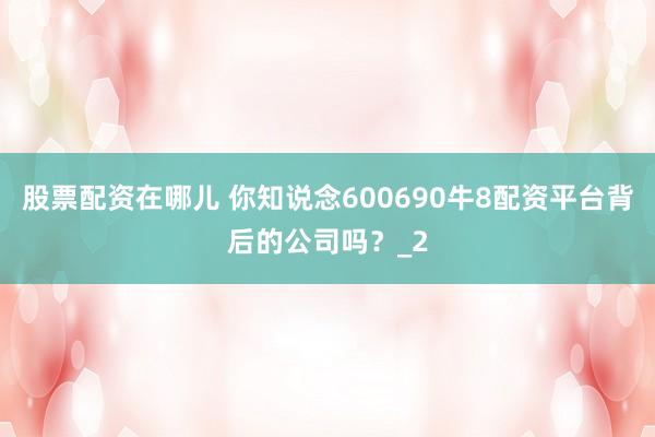 股票配资在哪儿 你知说念600690牛8配资平台背后的公司吗？_2
