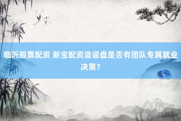 临沂股票配资 新宝配资造谣盘是否有团队专属就业决策？