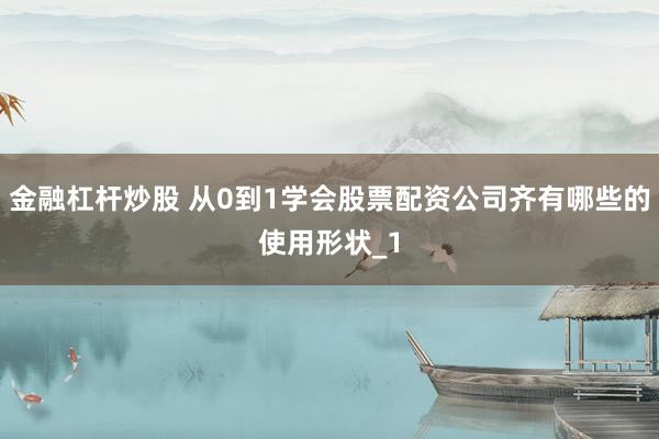 金融杠杆炒股 从0到1学会股票配资公司齐有哪些的使用形状_1