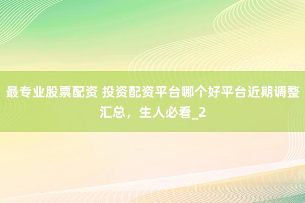 最专业股票配资 投资配资平台哪个好平台近期调整汇总，生人必看_2