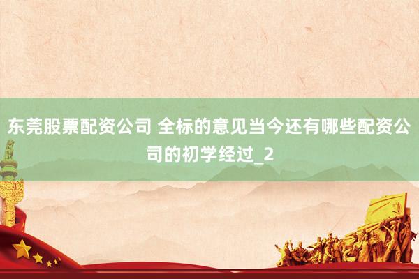 东莞股票配资公司 全标的意见当今还有哪些配资公司的初学经过_2