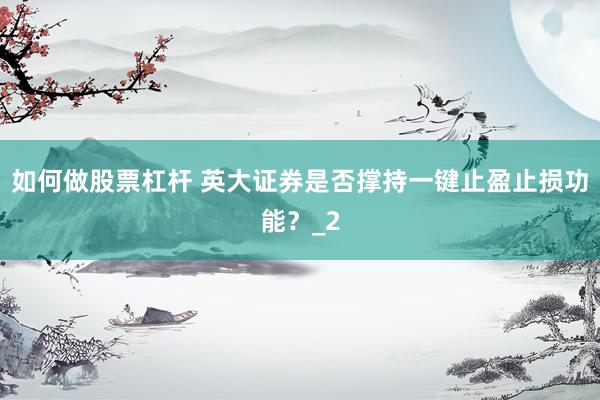 如何做股票杠杆 英大证券是否撑持一键止盈止损功能？_2