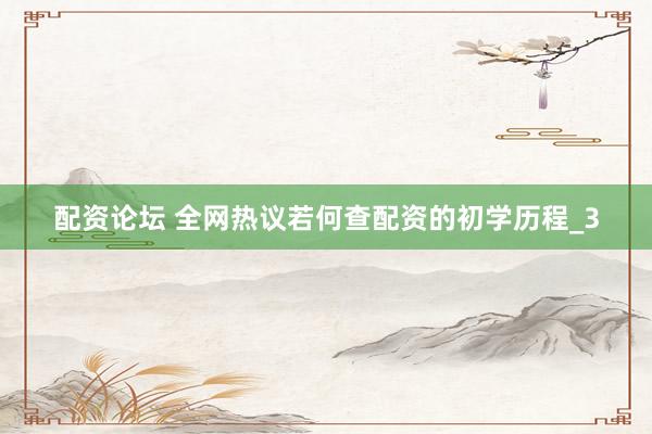 配资论坛 全网热议若何查配资的初学历程_3