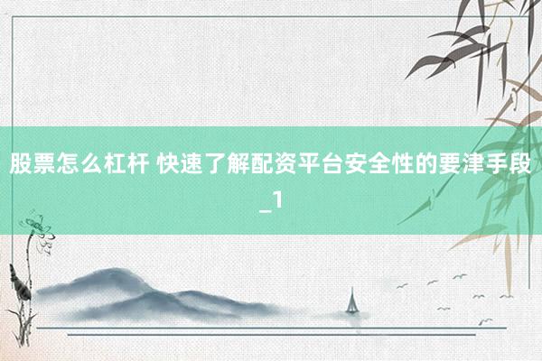 股票怎么杠杆 快速了解配资平台安全性的要津手段_1