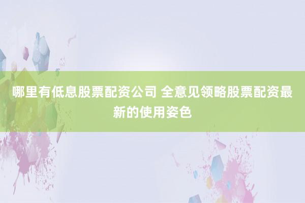哪里有低息股票配资公司 全意见领略股票配资最新的使用姿色