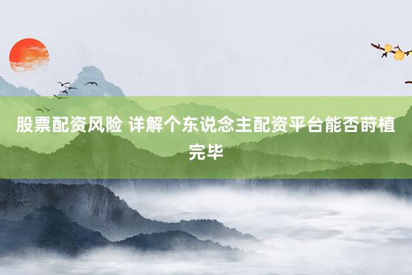 股票配资风险 详解个东说念主配资平台能否莳植完毕