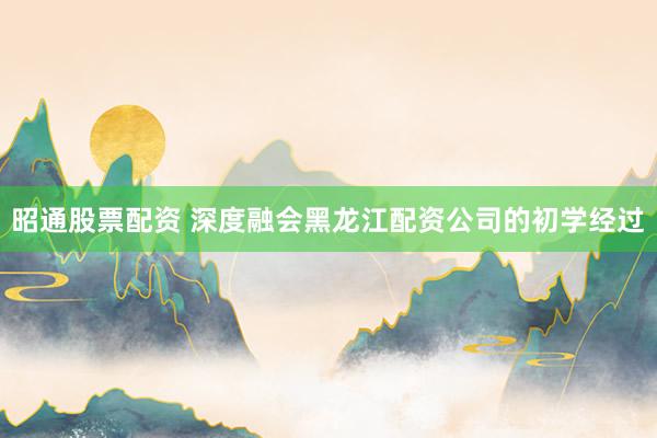 昭通股票配资 深度融会黑龙江配资公司的初学经过