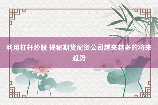 利用杠杆炒股 揭秘期货配资公司越来越多的将来趋势