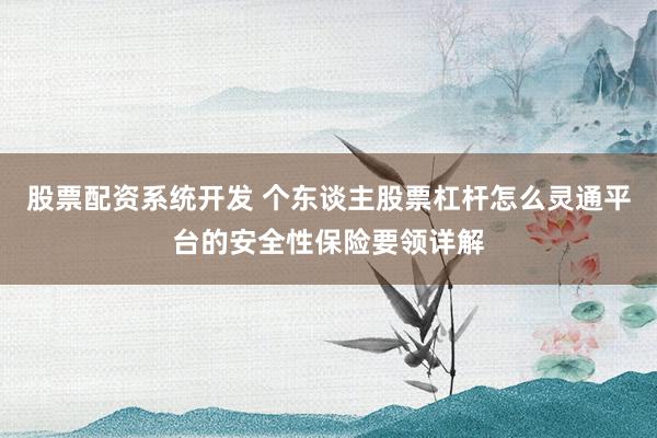 股票配资系统开发 个东谈主股票杠杆怎么灵通平台的安全性保险要领详解