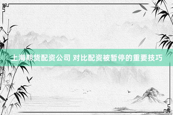 上海期货配资公司 对比配资被暂停的重要技巧