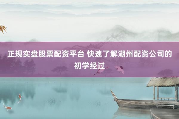 正规实盘股票配资平台 快速了解湖州配资公司的初学经过