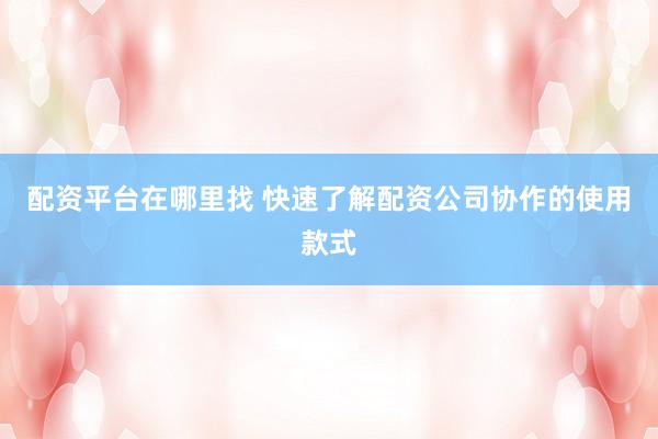 配资平台在哪里找 快速了解配资公司协作的使用款式