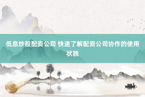 低息炒股配资公司 快速了解配资公司协作的使用状貌