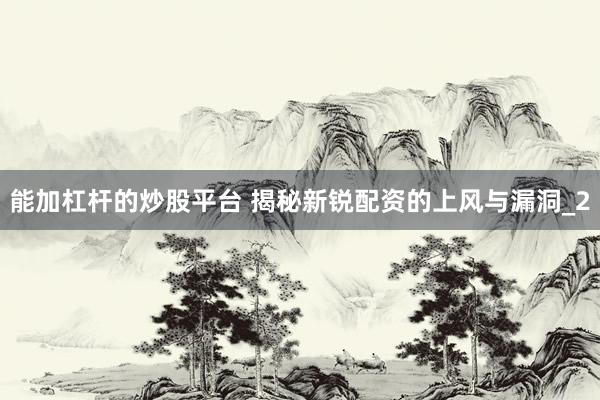 能加杠杆的炒股平台 揭秘新锐配资的上风与漏洞_2