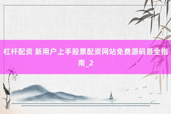 杠杆配资 新用户上手股票配资网站免费源码最全指南_2