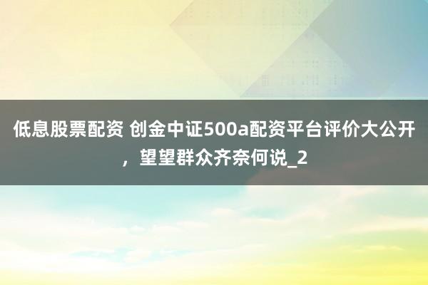 低息股票配资 创金中证500a配资平台评价大公开，望望群众齐奈何说_2