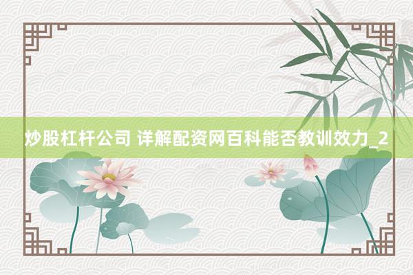 炒股杠杆公司 详解配资网百科能否教训效力_2