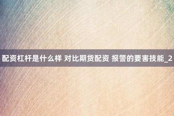 配资杠杆是什么样 对比期货配资 报警的要害技能_2