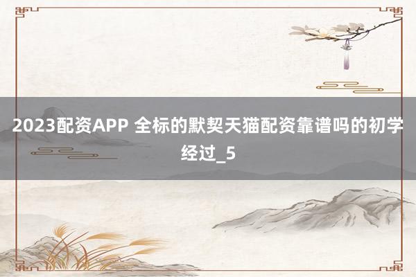 2023配资APP 全标的默契天猫配资靠谱吗的初学经过_5
