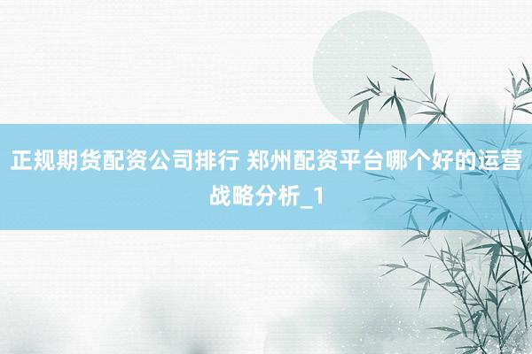 正规期货配资公司排行 郑州配资平台哪个好的运营战略分析_1